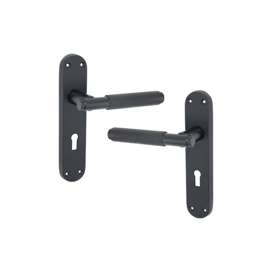 Connaught Knurled Lever on Backplate Lock Matt Black