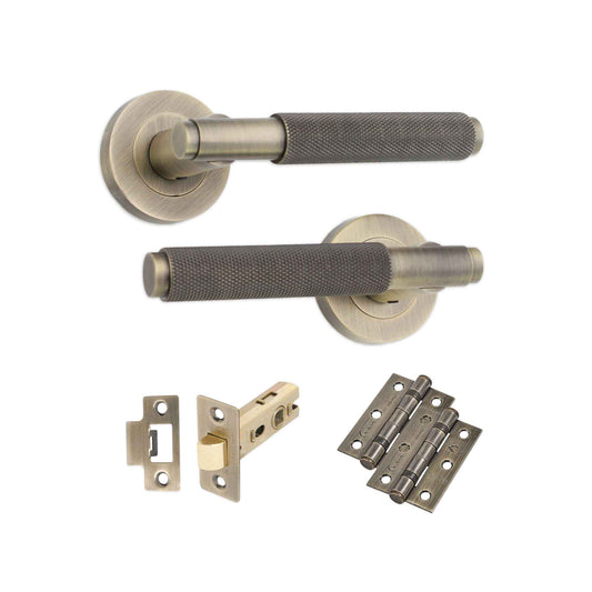 Connaught Knurled Lever on Rose Matt Antique Latch Pack