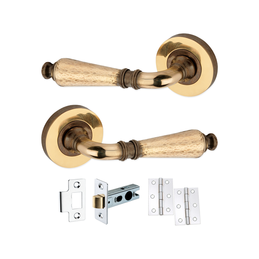 Hammered Hazel Lever on Rose Aged Brass Latch Pack