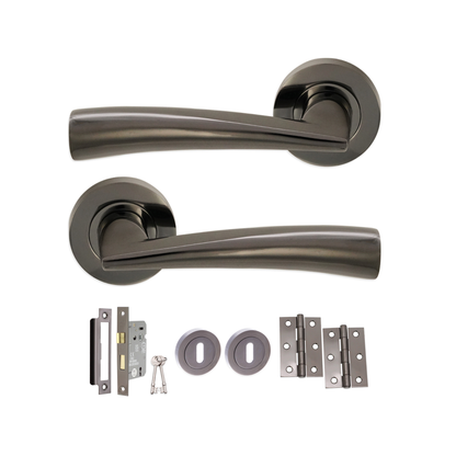 Black Nickel  Lever Door Handle Lock Pack Home Decor 
