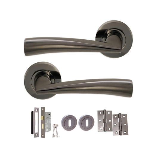Leygo Lever Door Handle Black Nickel Lock Pack