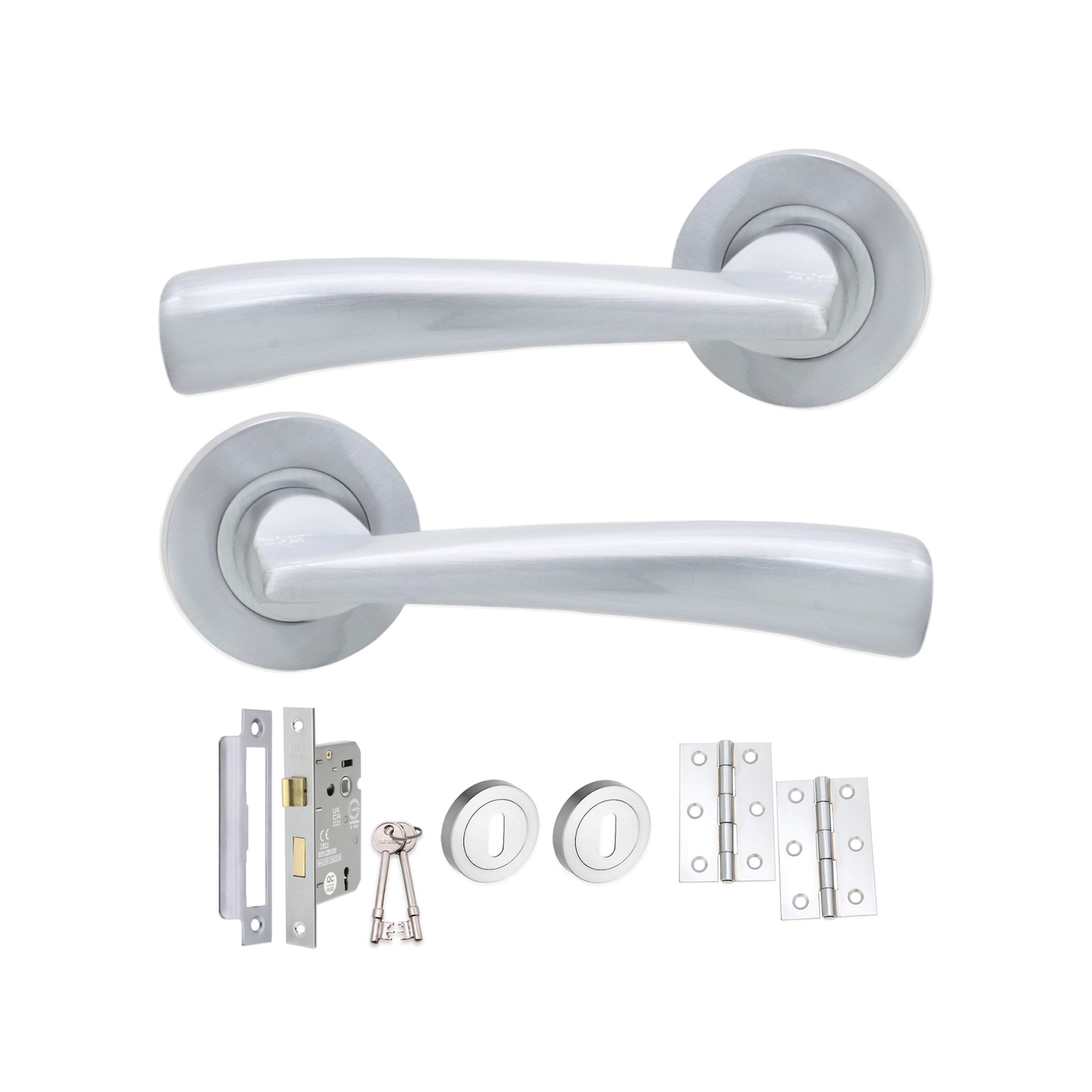 Satin Chrome Lever on Rose Door Handle Lock Pack Home Decor 