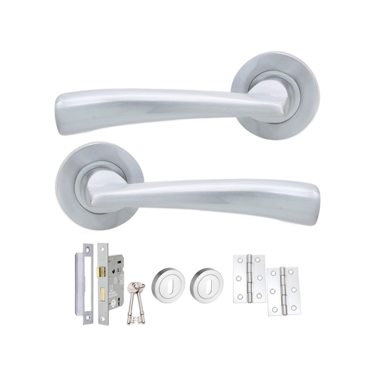 Leygo Lever on Rose Satin Chrome Door Handle Lock Pack