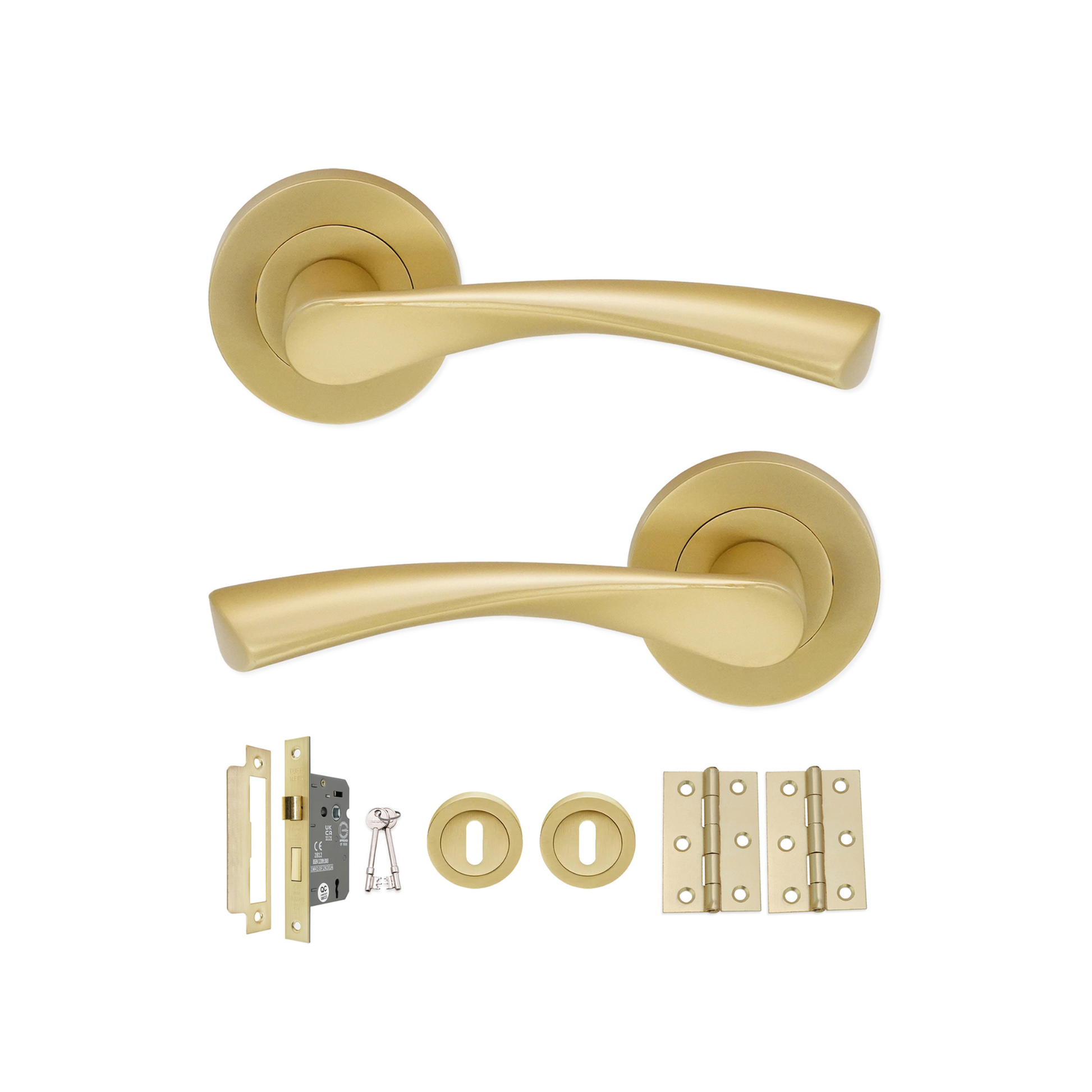 Satin Brass Lever Door Handle Lock Pack Home Decor 