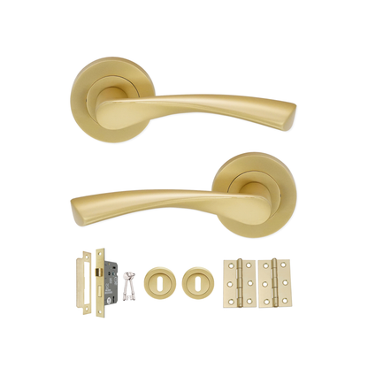 Satin Brass Lever Door Handle Lock Pack Home Decor 