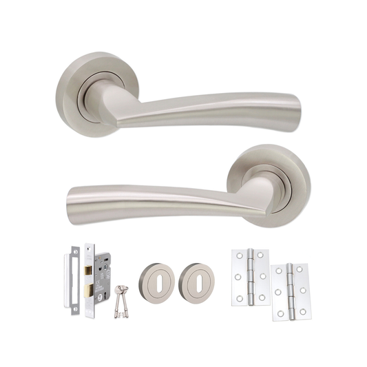 Poignée de porte Leygo Lever on Rose en nickel satiné, ensemble de verrouillage 