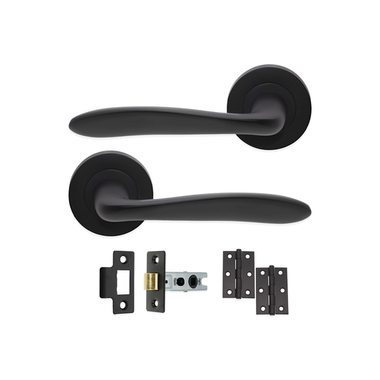 Mars Lever on Rose Matt Black Latch Pack