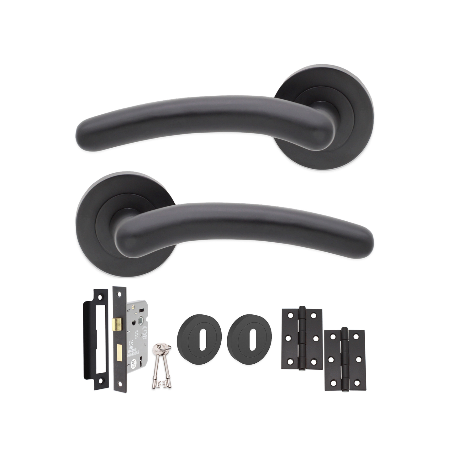 Matt Black Taurus Lever on Rose Door Handle Lock Pack Home Decor 