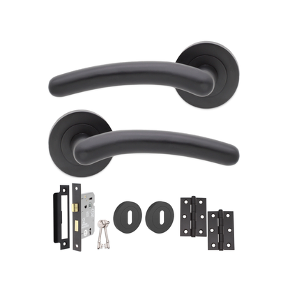 Matt Black Taurus Lever on Rose Door Handle Lock Pack Home Decor 