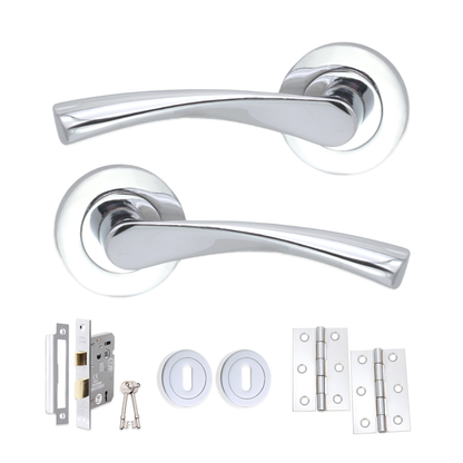 Polished Chrome Lever Door Handle Lock Pack Home Decor