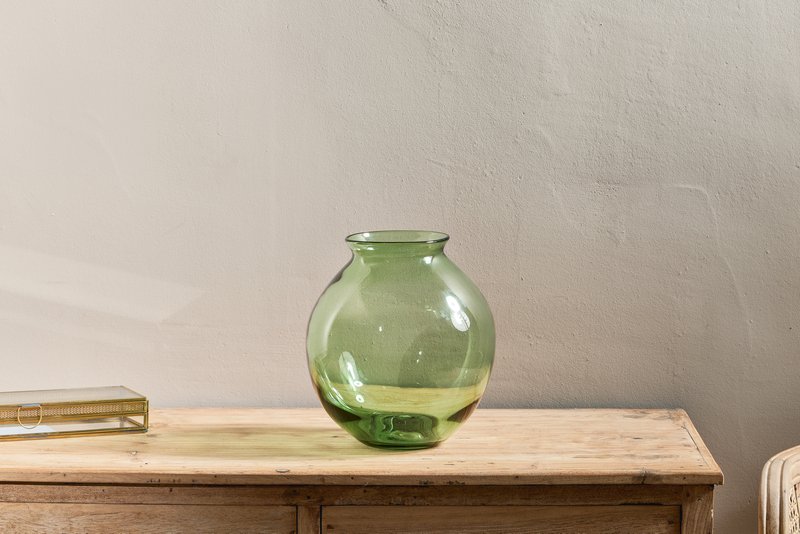 Vanita Glass Vase - Green - Wide