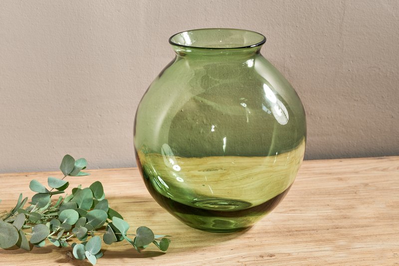 Vanita Glass Vase - Green - Wide