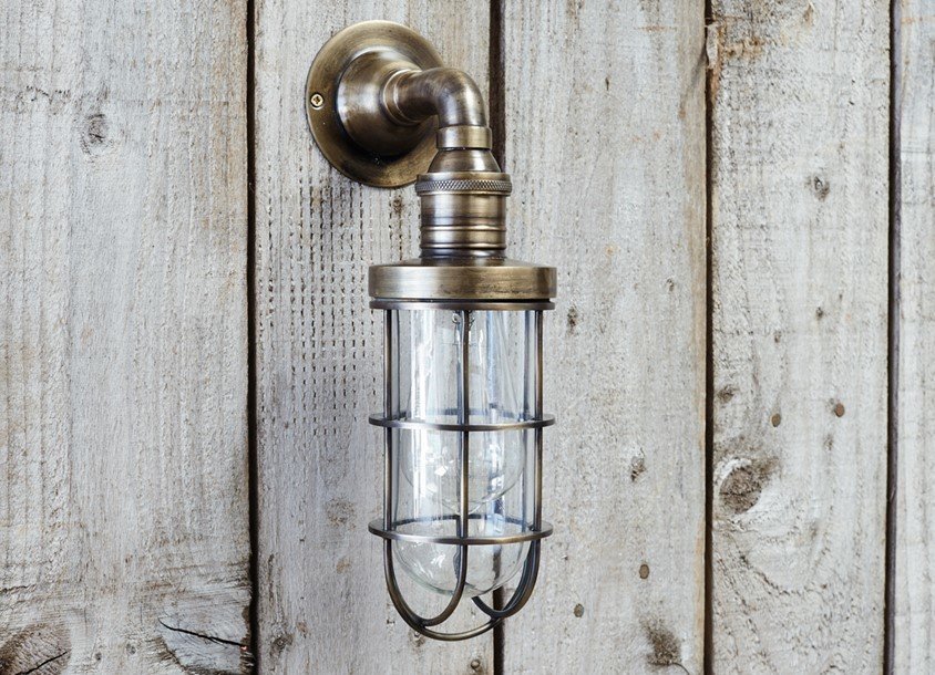 OBERE CAGED OUTDOOR LIGHT - ANTIQUE BRASS
