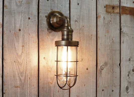 OBERE CAGED OUTDOOR LIGHT - ANTIQUE BRASS