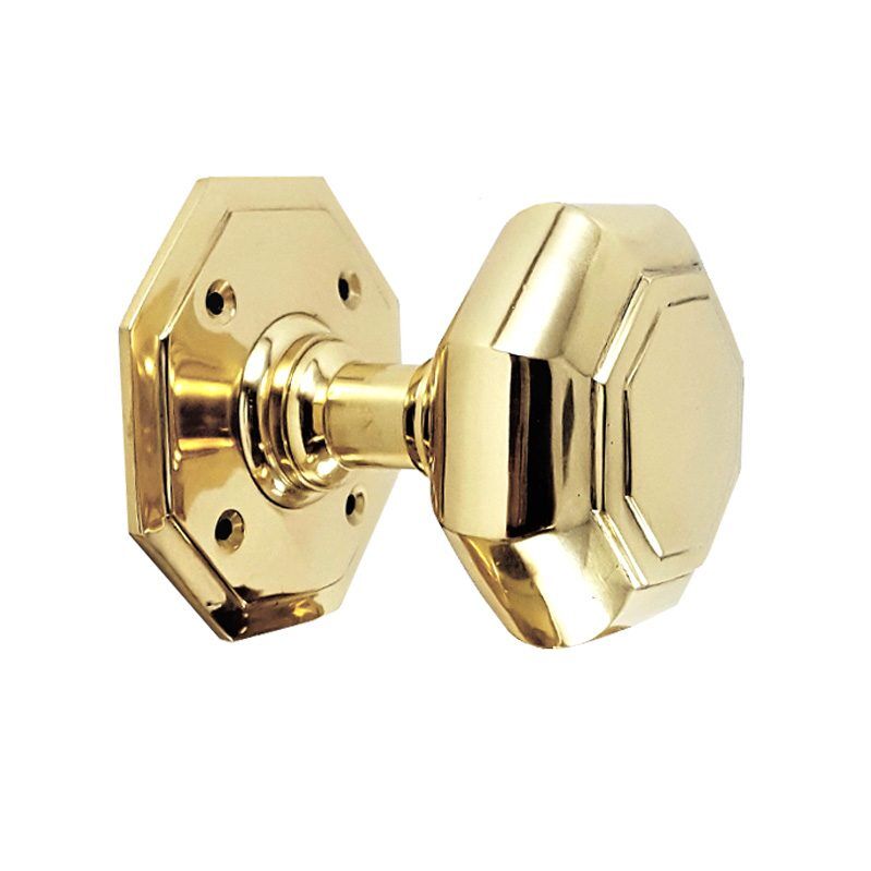 Octagonal Mortice Door Knobs Polished Brass