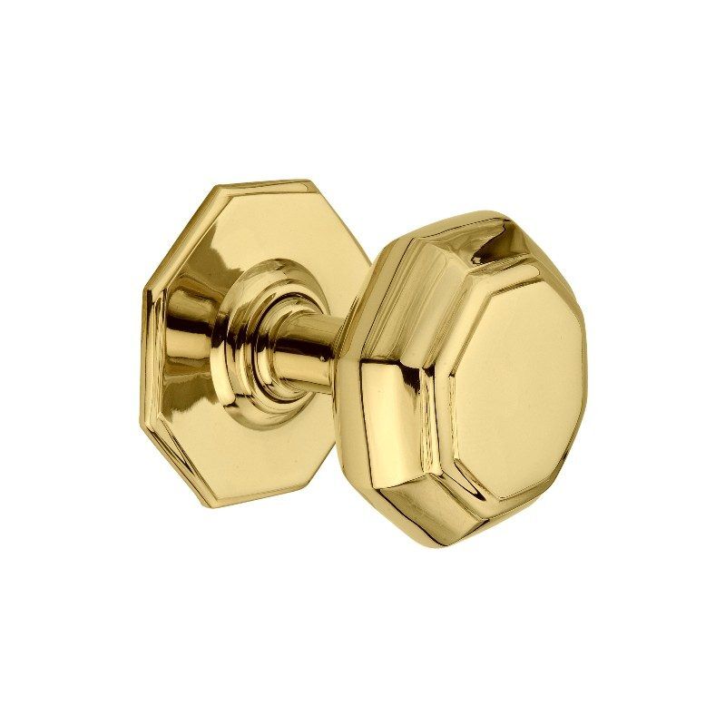 Octagonal Centre Door Knob Polished Brass
